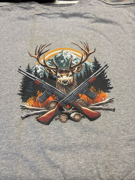 Graphic Deer and Rifle Tshirt